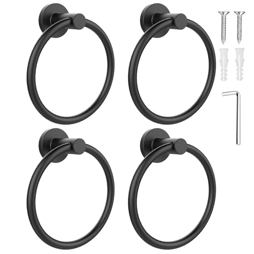 Image of SetSail Towel Holder for Bathroom Wall Matte Black Towel Ring Stainless Steel Hand Towel Holder 4 Packs Towel Hanger for Bath, Kitchen