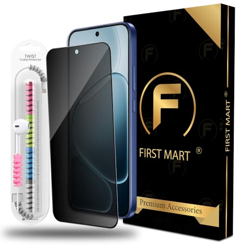Image of FIRST MART Privacy Tempered Glass for Oppo F31 Pro Plus With Cable Guard & Installation Kit | Anti-Spy 9H Screen Protector, Edge-to-Edge, Case-Friendly | Black