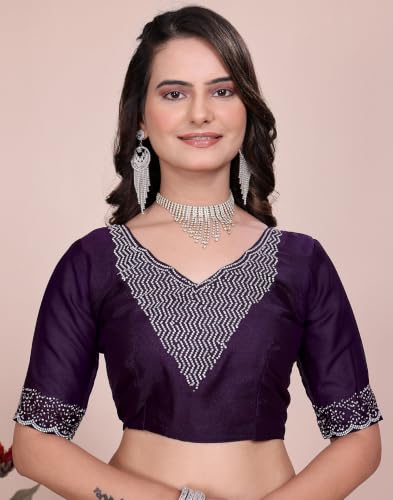 Image of SIRIL Women's Georgette Hot Fixing Stone Work Saree with Unstitched Blouse Piece