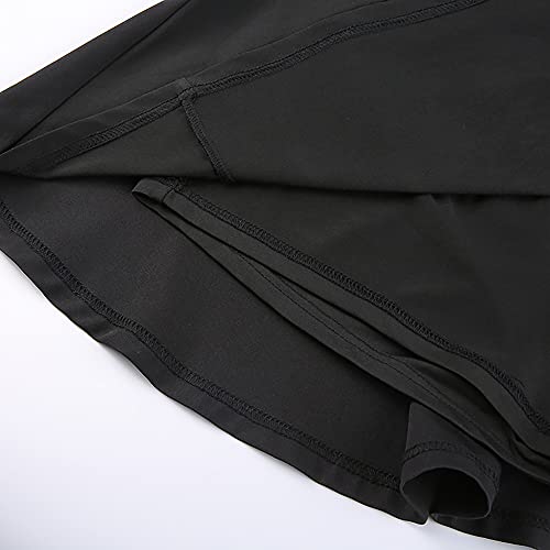 Meladyan Women Sexy Micro Skirt Lining Shorts Elastic High Waist A-Line Punk Skater Tennis Panel Mini Skort Pocket Black #TOP4