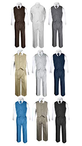 4pc New Born Baby Boy Toddler Teen Wedding Easter Formal Party Color Vest Suit Set Sm-20 (20, Dark Taupe)