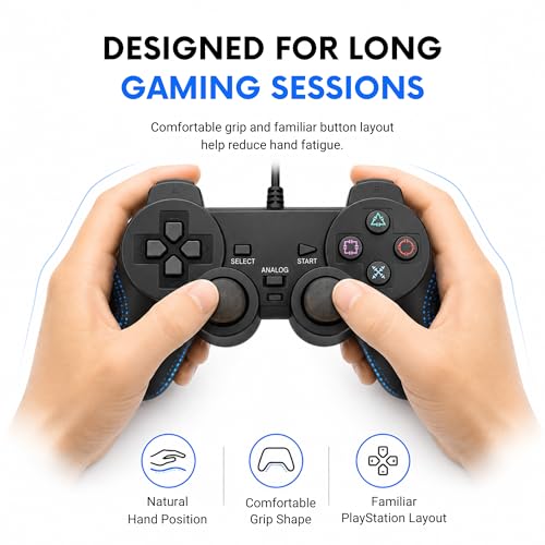 Image of Hopevry Wired PS2 Controller | 2 Pack Compatible with Sony PS2 /PS2 Slim /PS1 | PlayStation 2 Controller with Dual Vibration, Plug and Play, Ergonomic grip for extended gaming