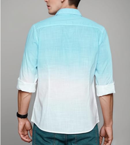 Image of IndoPrimo Men's Cotton Shirt with Full Sleeves Spread Collar Classic Style Solid Pattern Regular Fit and Standard Length