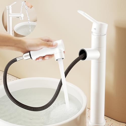 Grifo Lavabo Alto con Ducha Extraíble de 2 Modos, Grifos Duchas de Baño Mezclador de Lavabo de Baño, Grifos Monomando, Apto para Fregadero de Encimera, Aireador Extraíble, Agua Fría y Caliente