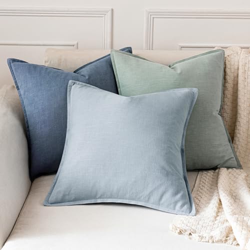Image of MIULEE Decorative Linen Euro Sham Pillow Covers 24x24 Inch Blue Ashes Boho Farmhouse Neutral Couch Throw Pillows for Bed Pack of 2 Accent Modern Pillowcase Sofa Livingroom Home Decor
