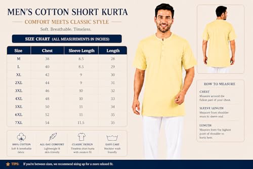 Image of Men's Cotton Halfsleeve Short Kurta for Summer