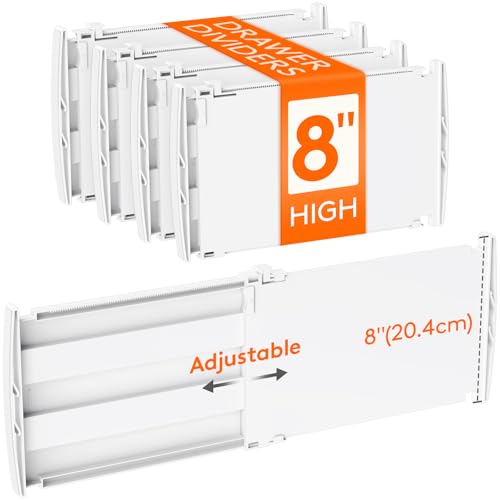 Lifewit 8" Tall 4 Pack Drawer Dividers, 35-56.5cm/13.8-22.2" Expandable Drawer