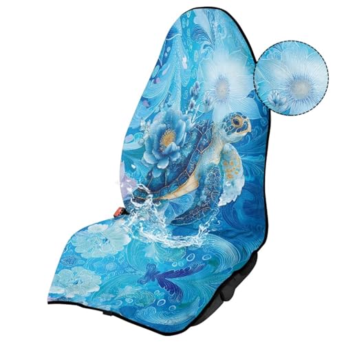 Image of Car Seat Towel Covers, Universal Hibiscus Turtle Blue Front Bucket Seat Cover Fit for Auto Truck Van SUV, Waterproof Seat Protector for Athletes Pets Gym Car Decor