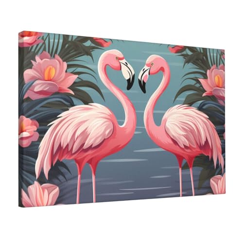 Toile murale moderne flamants roses pour un salon à l'ambiance tropicale exotique