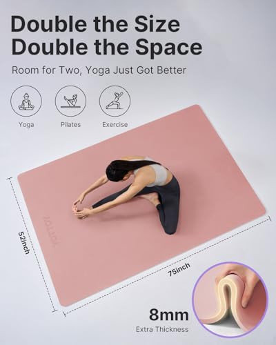 Image of YOTTOY Large Yoga Mat (75 * 52 * 1 /2inch),Extra Wide TPE Exercise Mat,Non-Slip Workout Mat for Pilates, Fitness, Barefoot, Home Gym Studio with Strap and Towel
