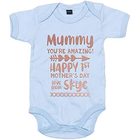 FunkyShirt Mummy You're Amazing Happy First Mother's Day Personalised Babygrow Romper Suit Gift Present IDEA Baby Clothes - Gifts for Mum Light Blue Cover