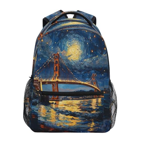 Starry Sky Bridge Backpack for School Boys Girls Adults Kids Bookbag Laptop Bag 18L