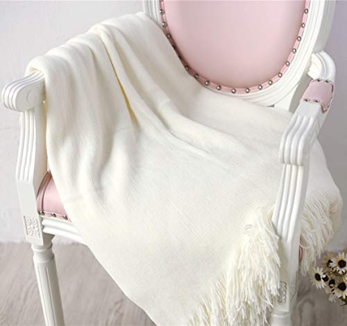 Hayisugal Strick Decke Tagesdecke Wohndecke Wendedecke Super Weiche Kuscheldeck Sofadecke Couchdecke Große wendbar Double Sofa überwürfen Bett Stuhl Bezug, Weiß, 130 x 200 cm Cover
