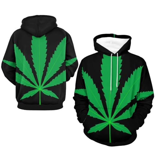 Sweat à capuche manche longue pull imprimé feuilles vertes confort premium taille L