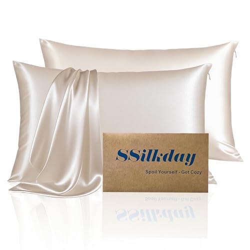 Mulberry Silk King Size Pillow Cases Set of 2, Ultra Smooth Soft Breathable Cooling Pillow Cases for Hot Sleepers, Silk Satin Pillowcases 2 Pack with Zipper for Hair and Skin, Gifts for Women