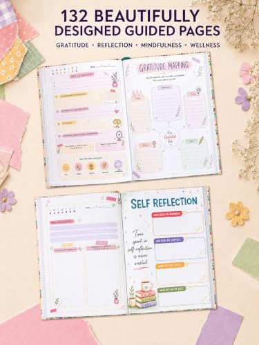 Image of DOODLE My Gratitude Journal Kit | A5 Hardcover Gratitude Journal | 132 Guided Pages for Daily Gratitude, Mindfulness & Self-Care | Wellness Journal with Premium Gift Box, Photo Frame, Magnetic Bookmarks & Inspirational Stickers (Blooming Grace)