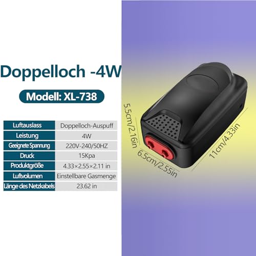 Ruhige Aquarium Sauerstoffpumpe<30dB: justierbare Sauerstoffpumpe 100-400L/H, passend für 100-400L Aquarium Luftpumpe