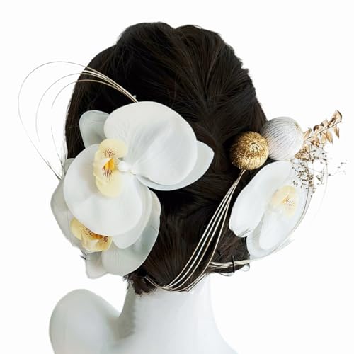 [lalabeauty] 胡蝶蘭 髪飾り 成人式 髪飾り 和婚 結婚式 白無垢 和装ヘアアクセサリー 浴衣 Uピン式 つまみ細工 振袖向け 卒業式 着物 花嫁 七五三 ヘッドドレス 前撮り 和玉 水引 花嫁 卒業式 着物 和服 髪飾りセット