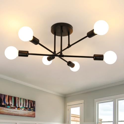 Comely Lamparas de Techo Vintage, Cromo Ángulo Ajustable 180° E27 Plafon de Techo, 6 Luces Retro Sputnik Colgante Metal para Dormitorio, Cocina, Pasillo