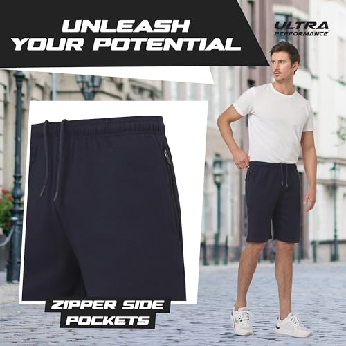 Ultra Performance 3 Pack Mens Shorts Casual Men's Athletic Short Workout Gym Shorts for Men with Zipper Pockets, Small - 5X3