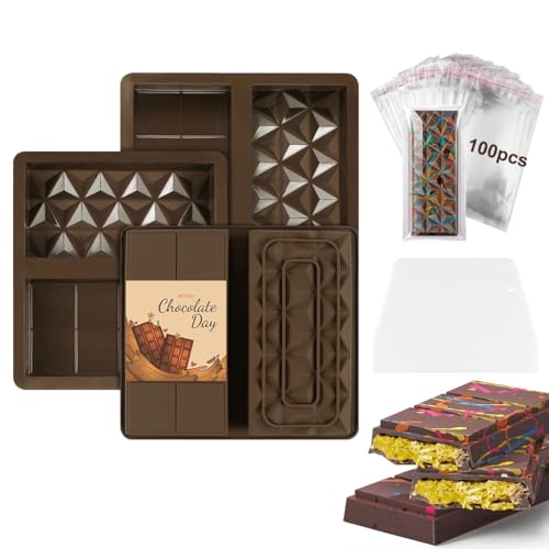 Doksvp 3 Piezas Molde Chocolate Tableta Dubai, Doble Cara Silicone Chocolate Bar Mould, Triángulo...