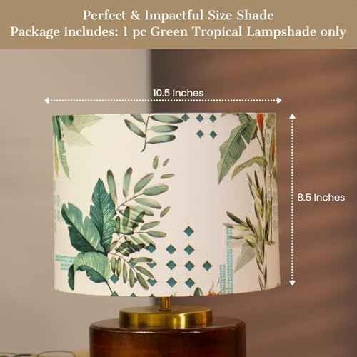 Image of Dreamy Walls 10.5'' Drum Lamp Shade for Bedroom, Living Room | Handcrafted Printed Faux Silk Replacement Lampshade Only | Easy Assembly, 10.5x8.5 Inches, Green Tropical Shade (Pack of 2)