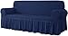 LINGKY Universelle Sofabezüge, Polyester-Spandex-Stoff 1 2 3 4-Sitzer-Bezugsbezüge, elastischer, vollständig bezogener Sofabezug mit extra großem Rock (Navy Blau,2 Sitzer/Loveseat)