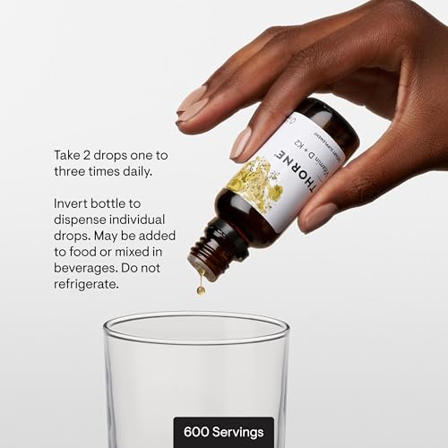 THORNE - Vitamin D + K2 Liquid with a Metered Dispenser - Vitamins D3 & K2 to Support Healthy Bones & Muscles* - 1 Fl Oz (30 ml) - 600 Servings