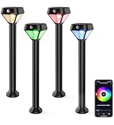 XMCOSY+ Smart Solar Lights Outdoor with Motion Sensor, 150LM APP Control RGBCW Color Changing Gar...