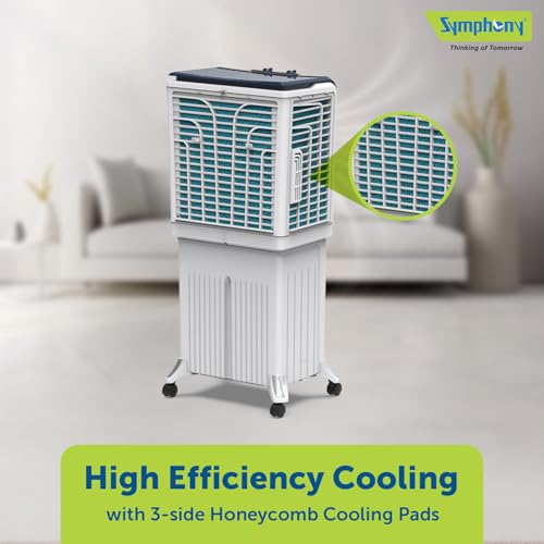 Image of Symphony Silenzo 55 Desert Air Cooler | Silent Operation | 3-Side Honeycomb Pads | Easy Fill | Auto Louver Movement | CFD Technology | 1-Year Warranty