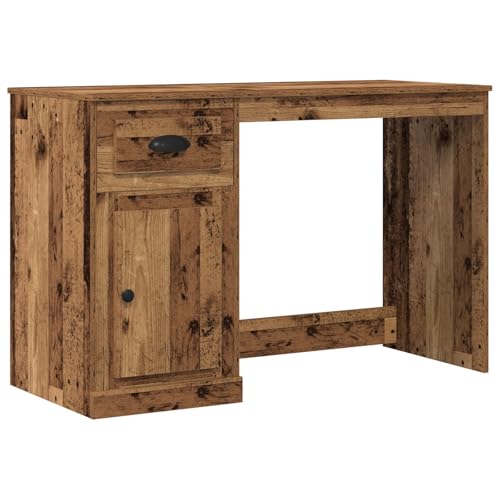 vidaXL Escritorio Rústico Montón de Almacenamiento Hecho de Madera Reciclada Sólida Acabado Texturizado Cajón Tradicional y Puerta con Bisagra Ideal para Home Office Estudio Montaje Fácil Mesa Com