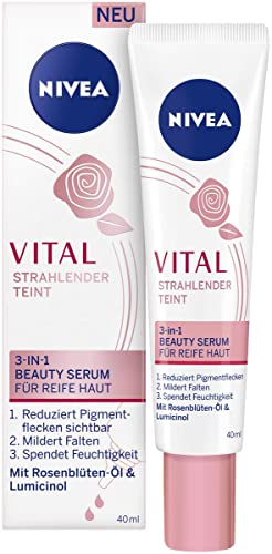 NIVEA Vital Strahlender Teint 3-in-1 Beauty Serum für reife Haut (40 ml), intensive Feuchtigkeitspflege sichtbar reduzierte Pigmentflecken, Serum mit straffendem Effekt