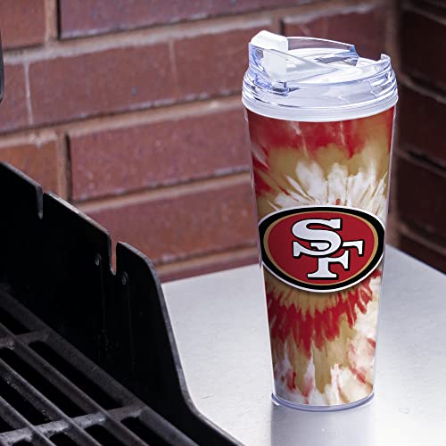 Image of Rico Industries NFL Football Glitter 24oz Acrylic Glitter Tumbler with Hinged Lid, Officially Licensed Double Wall Tumbler with Straw