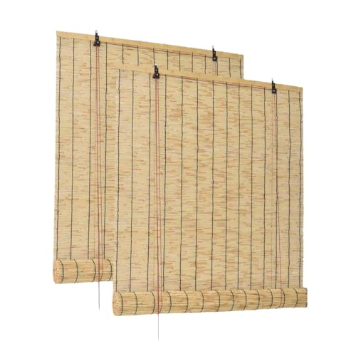 Lot de 2 Store de fenêtre en Bambou avec enroulement Manuel, Protection Vie privée et Brise-Vue, Coloris Naturel- Longueur 120 x Hauteur 200 cm