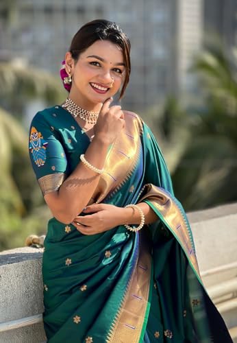 Image of SGF11 Women's Kanjivaram Paithani Silk Saree With Unstitched Blouse Piece