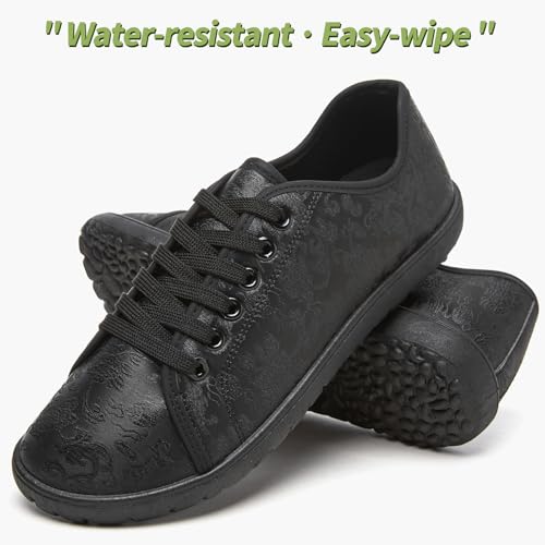 TUOPIN Women's Low Top Tennis Shoes -Black Synthetic Leather Shoes,Classic Lace-Up Denim Canvas Sneakers for Casual Walking4