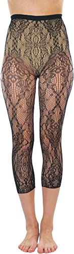 Image of ToBeInStyle Women's Single Floral Lace Fishnet Tights Footless & Stirrup Design