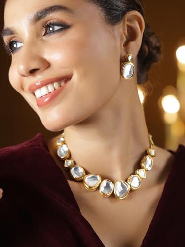 Image of Rubans Kundan Necklace Set Traditional Jewellery Gift for Women & Girls