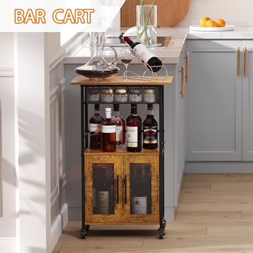 3 Tier Rolling Coffee Cart with Cabinet