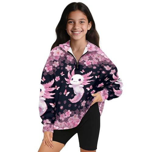 Image of AmzPrint Girls Graphic Quarter Zip Coat Long Sleeve Lightweight Oversized Athletic Running Hoodies For Kids Teen Girls