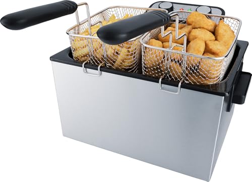 Foto von Steba Fritteuse aus Edelstahl DF 300 | 5 Liter für bis zu 1,5 kg | Fritteuse mit Fett, XXL Frittierkorb, 3 Körbe | Deep Fryer für Zuhause, Friteuse mit entnehmbarem Behälter