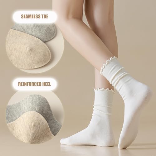Ruffle Turn-Cuff Socks for Women, Ladies Thin Crew Cotton Lettuce Frilly Boot Sock for Trouser, Dress, Business4