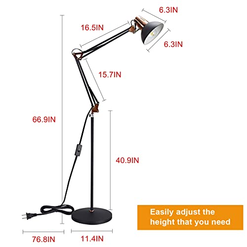 Dllt Modern Metal Floor Lamp, Flexible Swing Arms Reading Floor Lamp With Metal Shade, Adjustable Head Tall Industrial Standing Lamp For Living Room, Bedroom, Office, Study Room, E26(Matte Grey) #TOP2