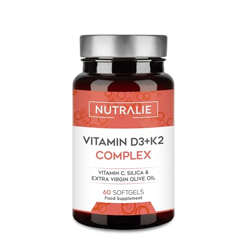 Vitamin D3 and K2 10 000 IU - D3 K2 MK7 with Vitamin C and Extra Virgin Olive Oil - 60 Softgels Vitamin D Complex Nutralie