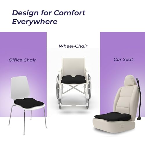 Image of Billebon Ultimate Car Wedge Seat Cushion | Premium Memory Foam Cushion with Coccyx Tailbone Cutout | Helps Relieve Hip| Tailbone & Lower Back Pain | Supports Weight Up to 100 kg - Black (Pack of 2)