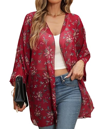Argstar Women's Kimono Cardigans Casual Summer Tops Cover up Open Front Floral Print Resort Wear/Beachwear