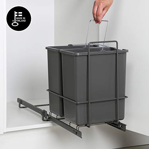 LM 62/2 Einbau Mülleimer ausziehbar mit 2x10L Abfalleimer Korbauszug Anthrazit 25,8x41,4x39,5 cm - anthrazitfarbenes Duo Mülltrennsystem für die Küche Unterschrank – Bild 5