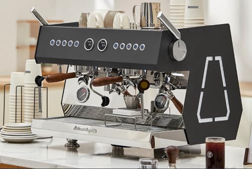 Image of Commercial 2-Group Volumetric Espresso Machine for Restaurant and Cafe Use, Stainless Steel and Copper Construction, 220V, Dark Gray