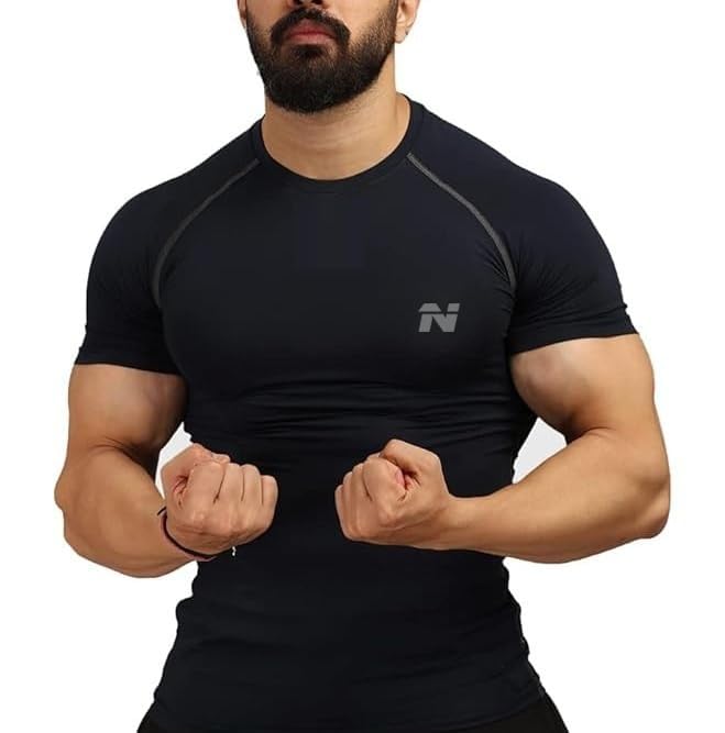 NINQ Half Sleeve Compression T-Shirt – Men’s Athletic & Sports Tights for Fitness