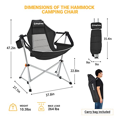 Kingcamp Hammock Camping Chair Folding Rocking Chair Heavy Duty Portable Swing Recliner Chair With Pillow For Outdoor Lawn Backyard Picnic, Black #TOP2